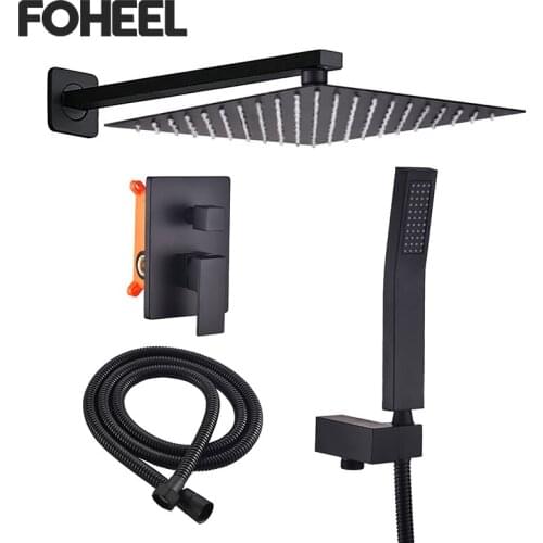 FOHEEL Wall Mounted 10" Rain Shower Head Valve Mixer Tap Hand Chrome Shower Rainfall Shower Mixer Faucet Set