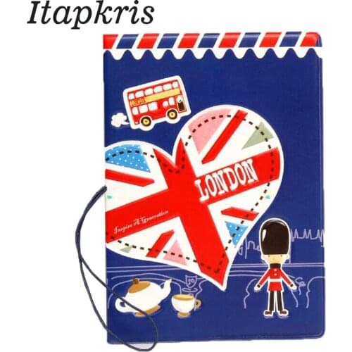 Hot 3D British Style String Passport Cover Case PVC Leather Cute Character Travel Ticket Document Organizer Passport Holder