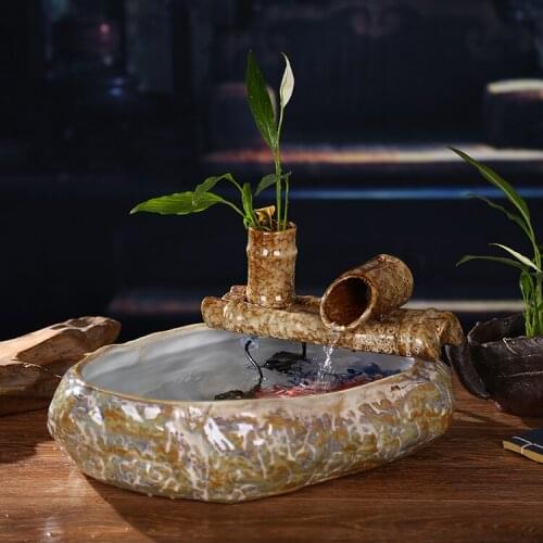 Chinese living Zhaocai water atomizing and humidifying ceramic ornaments crafts creative fountain opening gifts