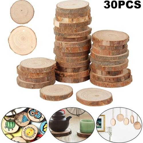 30 Pcs 3-4 cm Natural Pine Round Unfinished Wood Slices Circles With Tree Bark Log Discs DIY Crafts Wedding Party Decoration