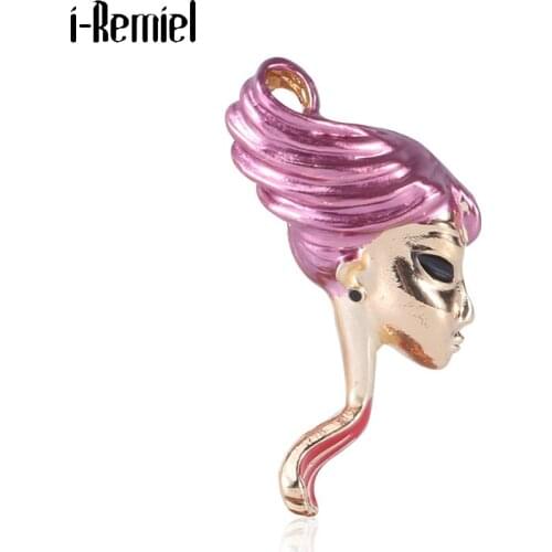 Cute Purple hair lady Brooches Enamel Pin Trendy metal Shirt Dress Collar Pin Temperament Scarf Buckle Badge Women Accessories