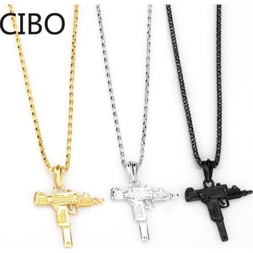 2019 New UZI GUN Shape Pendant Necklace Men Hip Hop Jewelry Gold Color Style Male Chain Men Necklaces Gothic