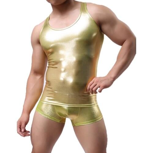 Mens Tank Top Shiny Sexy O Neck Tank Top Men Bodybuilding Night Club Dance Top Stage Costume Vest