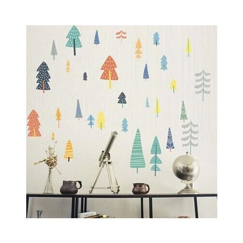 Nordic Style Forest Tree Color Wall Decals Woodland Tree Vinyl Art Wall Stickers For Kids Room Decoration Modern Wall Decor