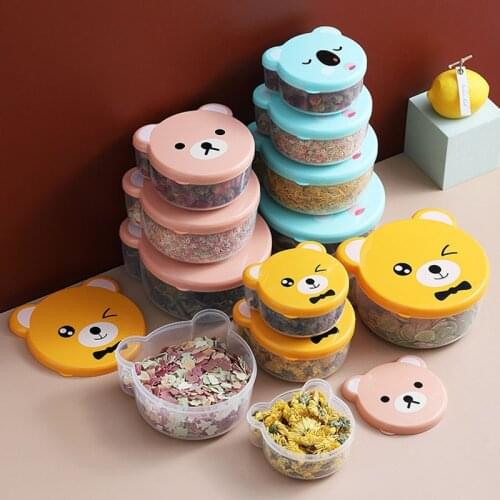 Cartoon Bear Four-Piece Fresh-Keeping Box Microwave Refrigerator Sealed Storage Box Snack Box Food Container Kitchen Organizer