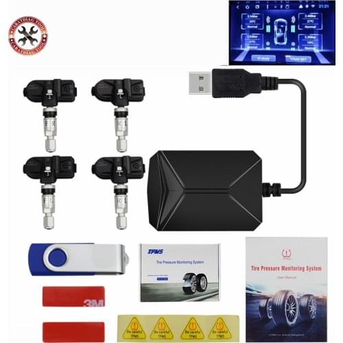 Powerful Car Tire Pressure Monitoring System USB TPMS Android with 4 Internal Sensors 5V 116 psi Tyre Alarm System Free Shipping