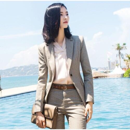 2019 Womenautumn and winter new suit suit plaid two-piece womens fashion suit Slim OL business professional suit Short skirt