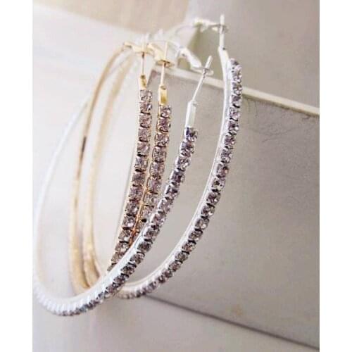 Rainbery New Fashion Jewelry Rhinestone Small And Large Hoop Earrings For Women Classic Jewelry Plain Gold Color Cute Gift