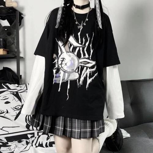 New Black White Short-sleeved T-shirt Female Summer Cool Party Girls Printed Korean Loose Ins Clothes Students Girls