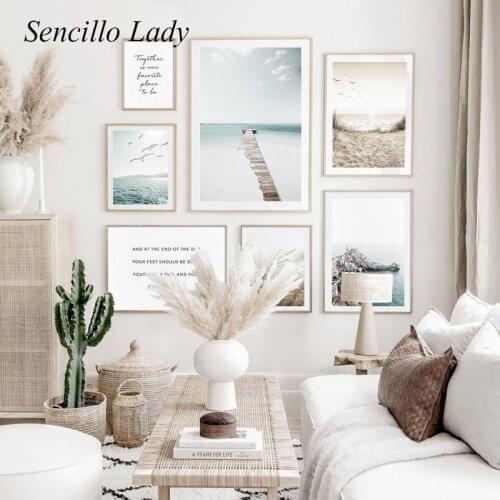 Nature Landscape Canvas Painting Sunset Ocean Seascape Scandinavian Poster Nordic Art Print Wall Picture Living Room Decoration