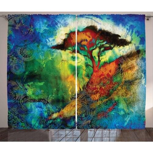 Bohemian Tree Curtains Trippy Scene Colorful Forest Satin Fabric Drapes for Living Room Bedroom 2 Panel Window Set