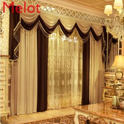 European-Style Curtain Luxury Luxury Living Room Atmosphere American-Style Shading Silk Curtain Curtain Head Villa Customization