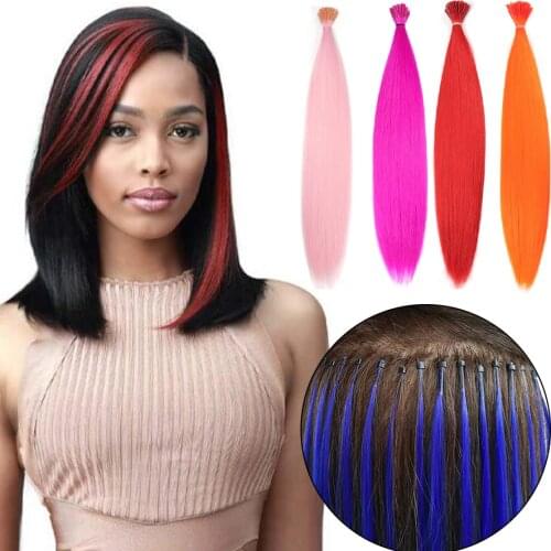 Synthetic I-tip Fake Hair Extensions Colored Stands of Hair Pieces Ornaments Accessories for Girl and Women 2021