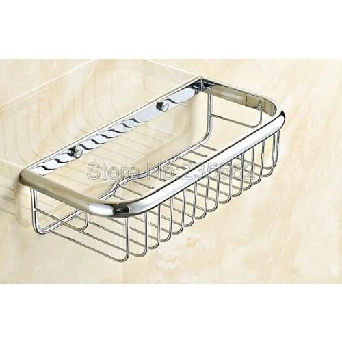 11.8" (300mm) Chrome Brass Finish Modern Bathroom Accessories / Wall Mounted Soap and Sponge Shower Storage Basket lba524
