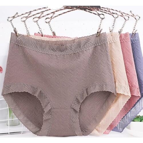 XL~6XL Antibacterial Cotton Panties High Waist Briefs Womens Lingerie Breathable Underpants Sexy Lace Underwear Female Intimates