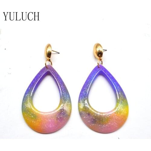 YULUCH Resin Earrings Mixed Color Alloy Type Ear Hook 1 Pair Womans Earrings 2017 New Design Ladys Beautiful Jewelery
