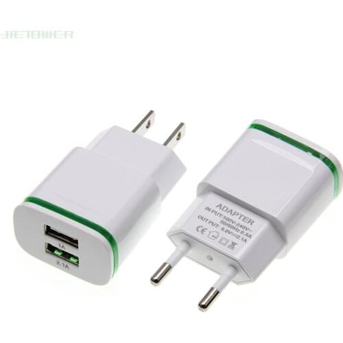 EU US Plug 2 Ports LED Light USB Charger 5V 2A Wall Adapter Mobile Phone For iPhone iPad Samsung 50pcs/lot