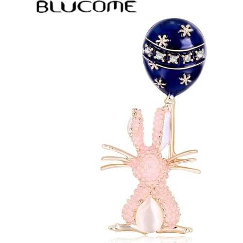 Blucome Kawaii Enamel Balloon Rabbit Shape Brooches For Women Gold Color Cartoon Animal Brooch Hijab Pins