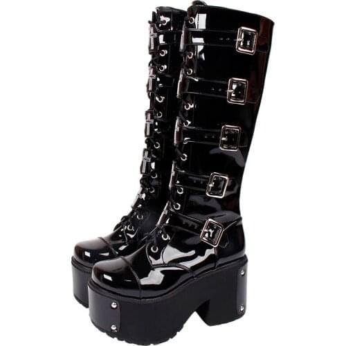 Angelic imprint handmade Women motorcycle cool punk boots lady lolita shoes woman high heels pumps 33-47 rivets 10cm heel 7008