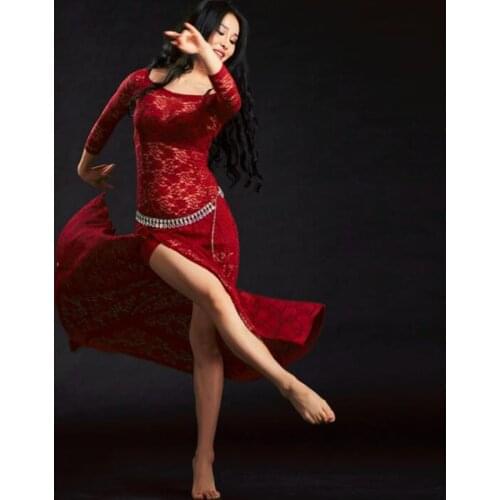 New Sexy Bellydance long Lace Skirt women professional Oriental Dance Costumes Sets Stage Performance Skirt Suits