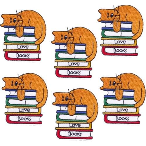 Prajna 10Pcs Wholesale Cartoon Cat Embroidered Patches On Kids Clothes Hippie Badges Iron On Patches For Clothing Sticker Stripe