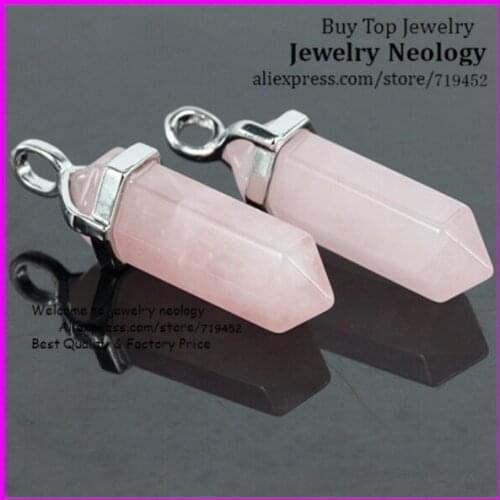 10pcs/lot Nature Pink Quartz Stones Gem Hexagonal Point Reiki Chakra Necklaces Earring Pendant Beads Druzy Jewelry Pendant
