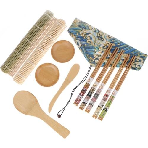 12Pcs/set Bamboo Sushi Maker Set DIY Sushi Curtain Rice Making Roll Kit Tools