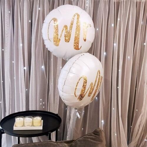 2pcs 18inch Round White Gold Glitter Print Mr&Mrs LOVE Balloons Bride Mariage Wedding Valentines Day Event Air Globos Supplies