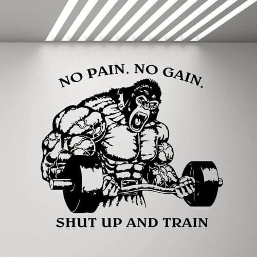 No Pain No Gain Shut Up And Train Gym Wall Decal Poster Motivational Quote Vinyl Sticker Bodybuilding Fitness Decor Art E171