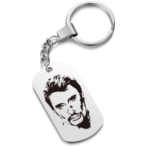 Punk Rock Johnny Hallyday Photo Keychain Anti-lose Picture Pendant Stainless Steel Key Ring Female Male Bijoux Femme