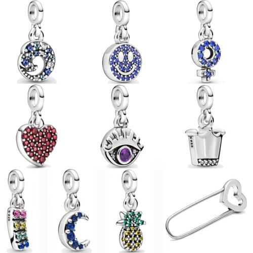 My Eye Crown Moon Pride Pride Smile Pineapple Safety Pin Brooch Pendant Beads 925 Sterling Silver Me Charm Fit Bracelet Jewelry