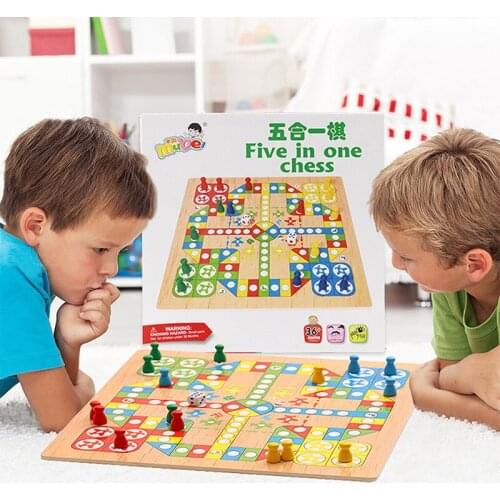 Childrens Multifunctional Board Game Chess Wooden Flying Chess Checkers Gobang Chinese Chess Adult Parent-child Game