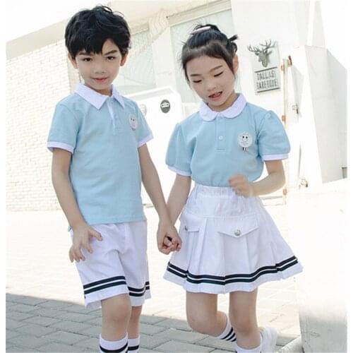 Kids Uniforms Clothing Sets Fashion Doll Collar T-shirt Badge Boy Shorts Girls Skirt School Baby Clothes summer 2019 New arrival