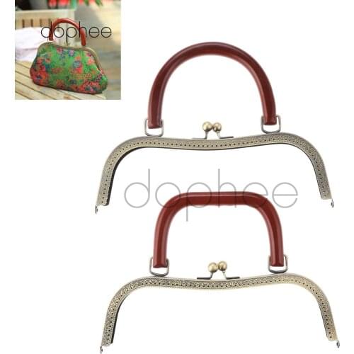 Dophee 1pcs 27cm M-Shape Metal Purse Frame Round/Square Wood Handle Kiss Clasp For DIY Bag Accessories