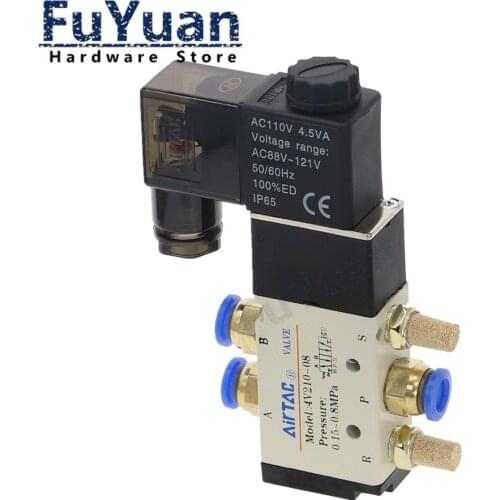 Pneumatic Electric Solenoid Valve 5 Way 2 Position Control Air Gas Magnetic Valve 12V 24V 220V Coil Volt 4mm-12mm Hose Fittings