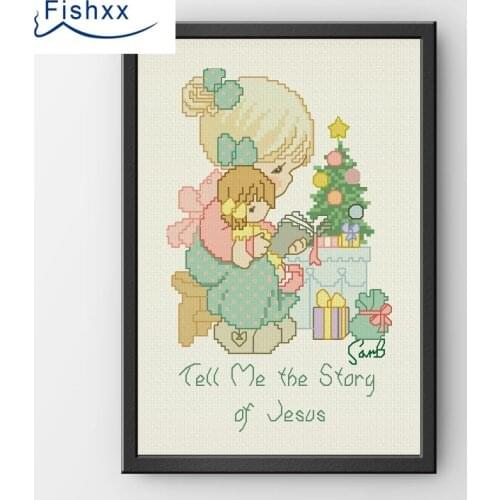 European Style Idyllic Cartoon Characters Fishxx Cross Stitch Kit H061 Christmas Night Mother And Daughter To See The Story Book