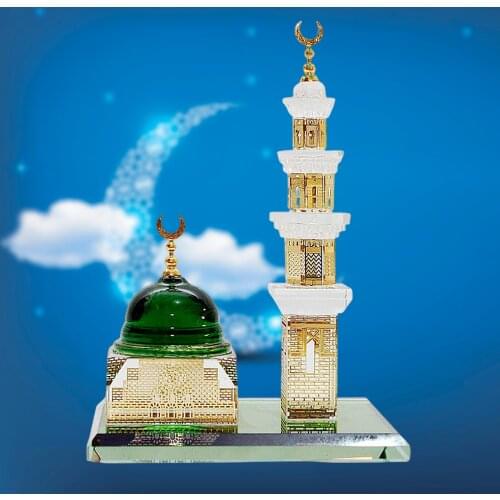 Crystal Figurines Home Decor Muslim Kaaba Dome Tower Statue Miniature Desktop Car Islamic Architecture Ornament