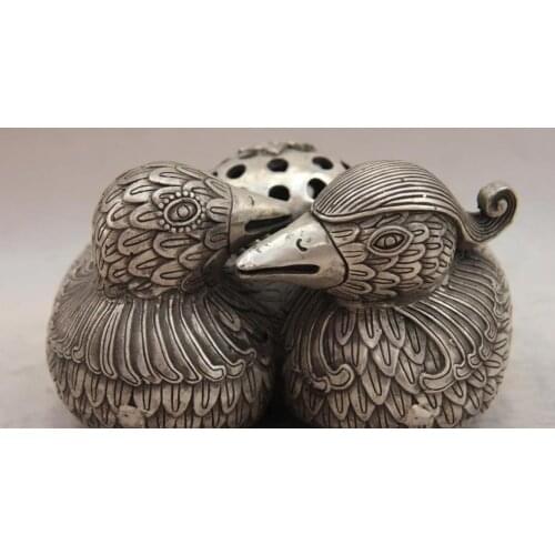 China White Copper Silver mandarin duck aix galericulata Incense Burner Censer