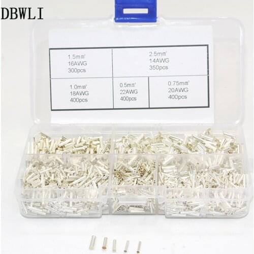 1850cs mixed 5 models Bootlace Ferrule Kit 0.5-2.5 mm2 Non Insulated Butt Connectors 22-14 AWG Wire Uninsulated Crimp Terminals
