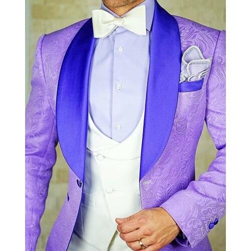 Handsome Embossing Groomsmen Shawl Lapel Groom Tuxedos Wedding Dress Men Suits Blazer Prom Dinner (Jacket+Pants+Tie+Vest) A971