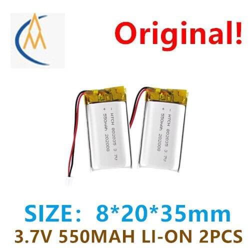 2PCS 802035 lithium battery 550mah high capacity Bluetooth headset charging battery high capacity polymer lithium battery