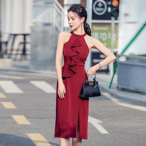 Summer Long Dress Neck-mounted Casual Dresses Black Sexy Halter Strapless New 2021 Ruffle Sundress Vacation Clothes For Women
