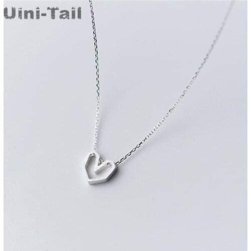 Uini-Tail hot new 925 sterling silver simple design geometric shape heart necklace handmade silver brushed necklace high quality