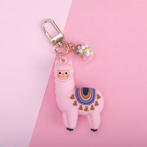 Cute Alpaca Keychain Korean Fashion Heart Ball Pendant Creative Cartoon Epoxy Alpaca Keychains Women Gifts Fashion Accessories