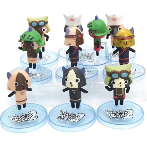 Monster Hunter World Cat Warrior Felynes Monsters PVC Models Japan Anime Action Figure Collections Toy Gifts 10 Pcs/set