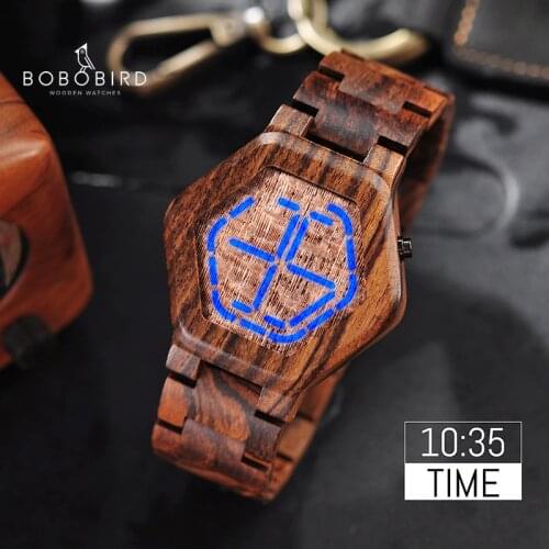 LED Display Wooden Watch BOBOBIRD Men Wristwatches Wood Night Vision relogio masculino With Gift Box V-T05