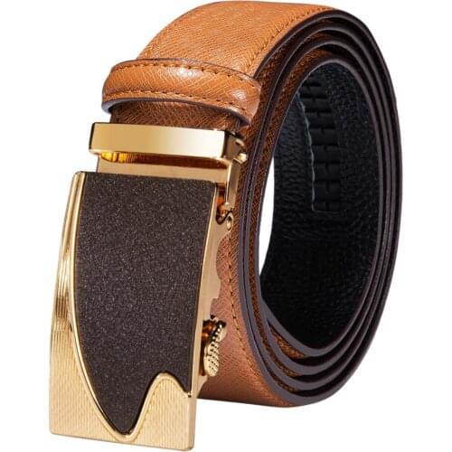 Luxury Automatic Buckles Mens Belts Orange Real Leather Male Men Belt Ratchet Waistband Straps for Dress Jeans Wedding Party XXL