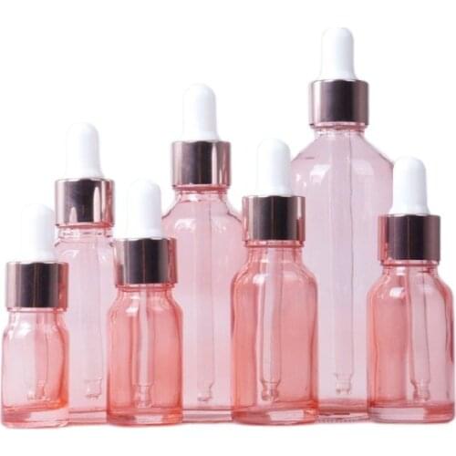 Rose Gold Essential Oil Glass Bottle Refillable Dropper Vials 5ml 10ml15ml 20ml 30ml Empty Cosmetic Packaging Container 25pieces