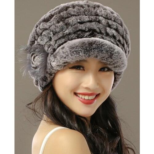 Winter Hats for Women Real Rabbit Womens Streetwear Hat Fox Decoration Autumn Warm Fur Cap Czapka Zimowa MY816
