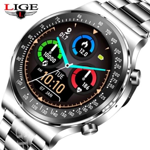 LIGE New Business Men Smart Watch Full Touch Screen Sport Fitness Watch IP67 Waterproof Dial Call Smartwatch Men For Android IOS